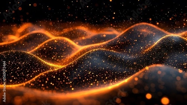 Fototapeta Abstract design of textured waves of orange and black particles.