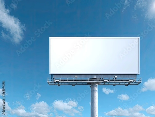 Fototapeta Empty White Billboard Against Blue Sky With Clouds For Advertising Purpose