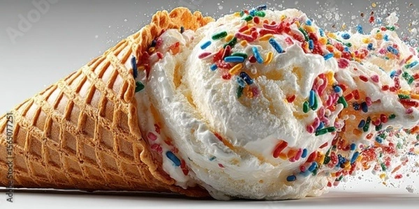 Obraz Delicious ice cream cone topped with colorful sprinkles on a sunny day in the park