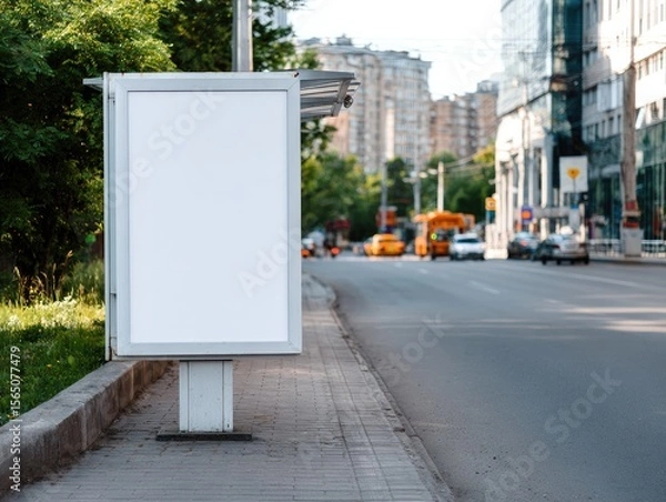 Fototapeta Empty White Blank Billboard Space For Advertising In Urban Environment