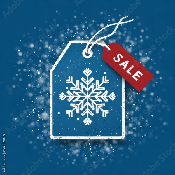 Obraz Promotional sale tag design featuring a snowflake on a blue background with festive elements