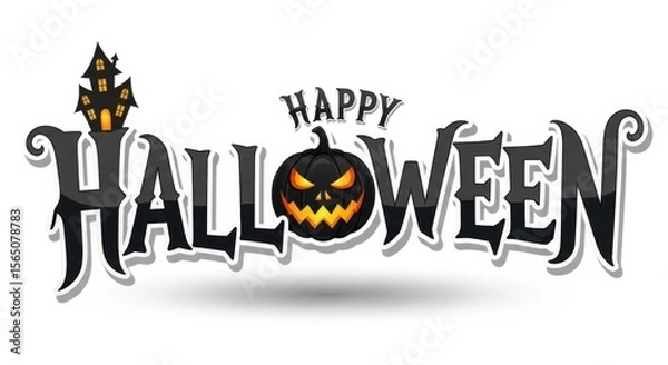 Obraz Happy halloween graphic with haunted house and jack o lantern illustration