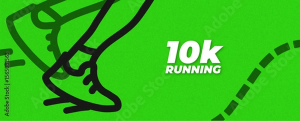 Fototapeta Editable horizontal running banner with bold outline sport shoe and abstract background.