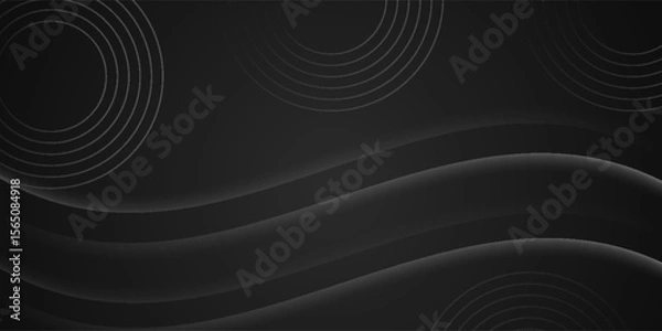 Fototapeta Elegant dark abstract background with smooth wavy lines and subtle circular patterns, perfect for modern, tech themed designs.
