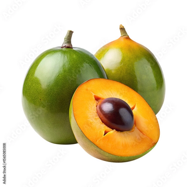 Fototapeta Close up shot of two mamey sapote fruits and one cut open showing the inside on Transparent PNG