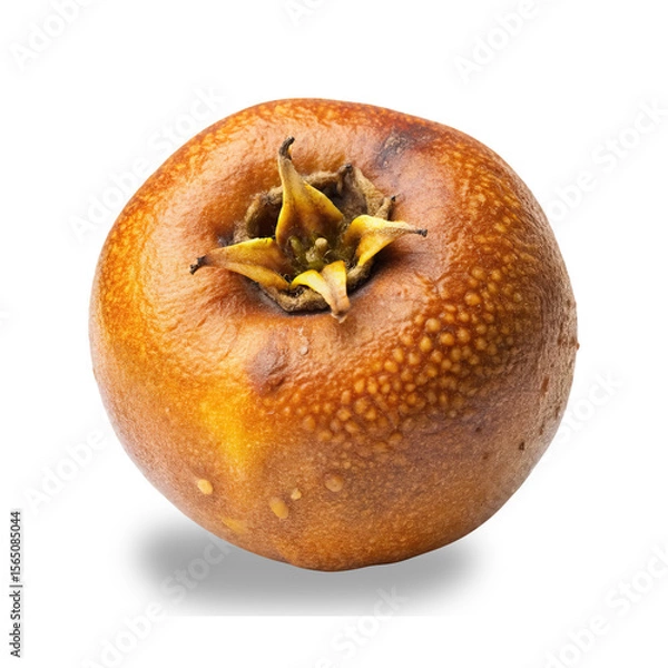 Fototapeta Single medlar fruit photographed against a white background with an eyelevel perspective with Transparent shadow on Transparent PNG