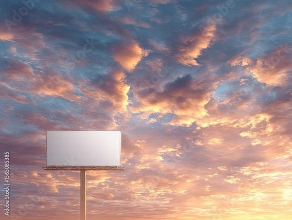 Fototapeta Empty White Billboard Against A Beautiful Colorful Sunset Sky With Clouds