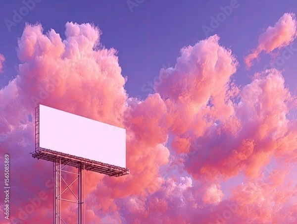 Fototapeta Empty White Billboard Against a Vibrant Sunset Sky with Colorful Clouds