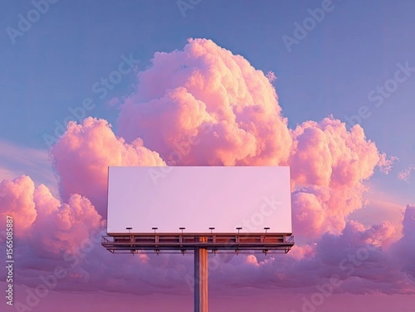 Fototapeta Empty White Billboard Against Beautiful Pink And Purple Cloudy Sky Background