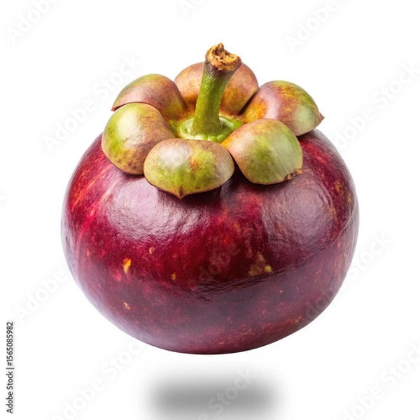 Fototapeta Close up of a fresh whole ripe mangosteen fruit with Transparent shadow on Transparent PNG