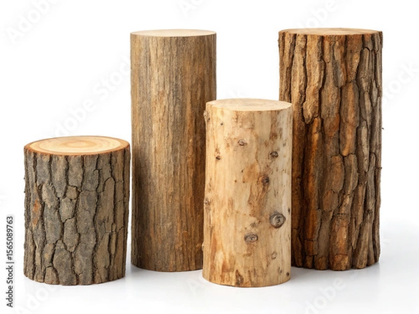 Obraz Four wooden logs isolated on white background stand upright