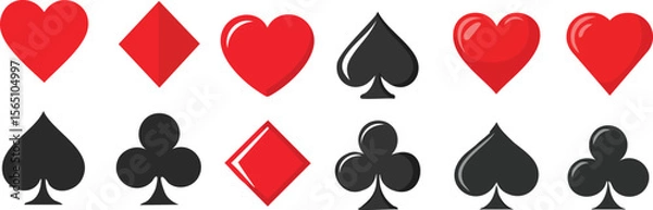 Fototapeta Modern Vector Art of Red Hearts, Dark Blue Spade and Club Arranged in a Clean, Balanced Layout with Even Lighting and Graphic Style

