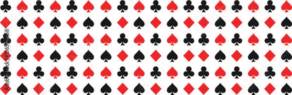 Fototapeta Vector Repeating Pattern of Card Suits Including Spades, Hearts, Clubs, and Diamonds in a Clean Grid Layout on White Background for Decorative and Game-Themed Designs

