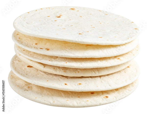 Fototapeta Stack of Soft Fajita Flatbreads with Slight Shadow, isolated on transparent background