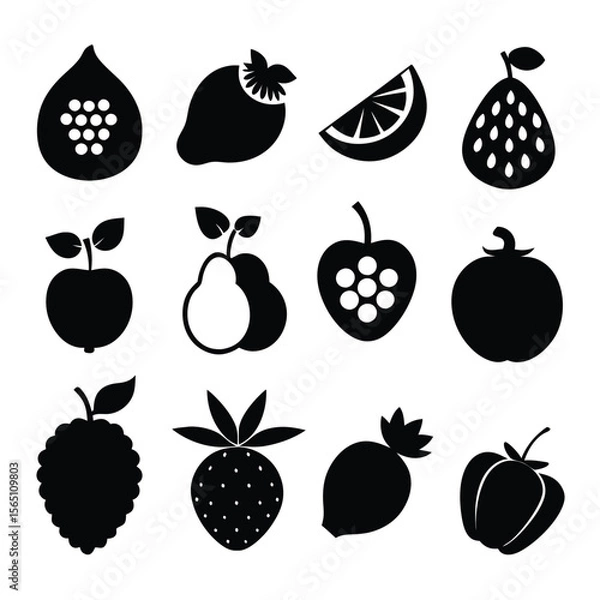 Fototapeta A set of fruits icon vector illustration
