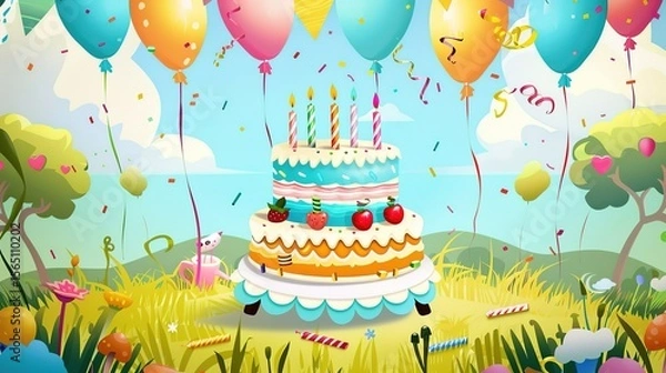 Obraz Cartoon Birthday Background Images for Joyful Celebrations. Bursting with vibrant colors and whimsical characters, these backdrops bring stories to life—think grinning cupcakes with sprinkled hats