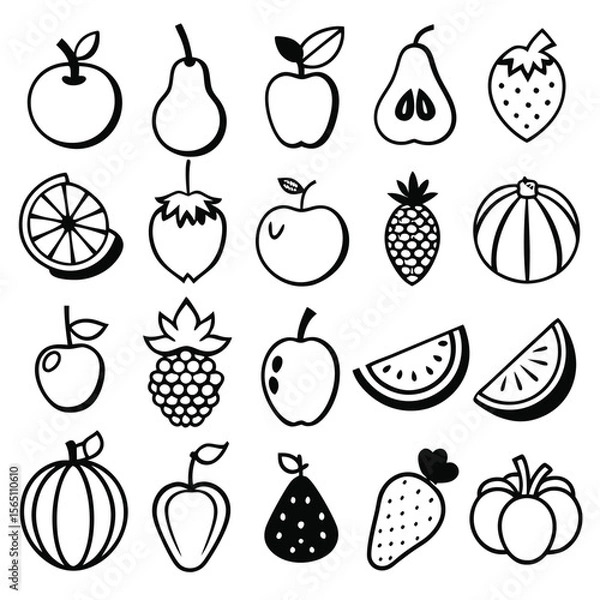 Fototapeta A set of fruits icon vector illustration