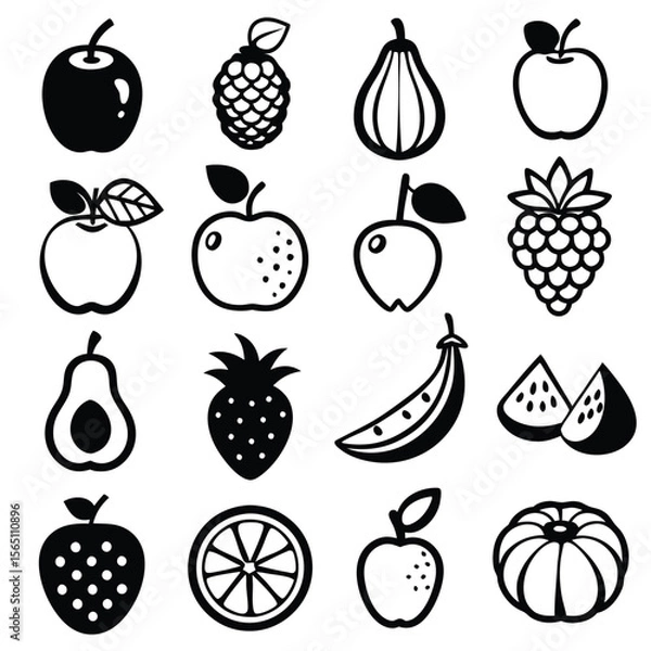 Fototapeta A set of fruits icon vector illustration