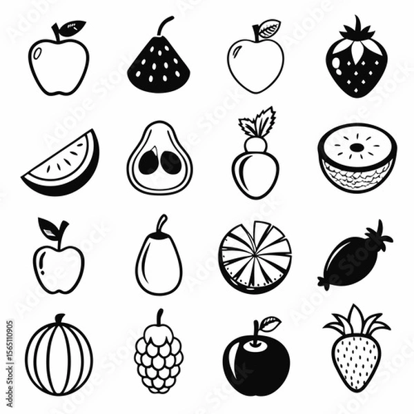 Fototapeta A set of fruits icon vector illustration