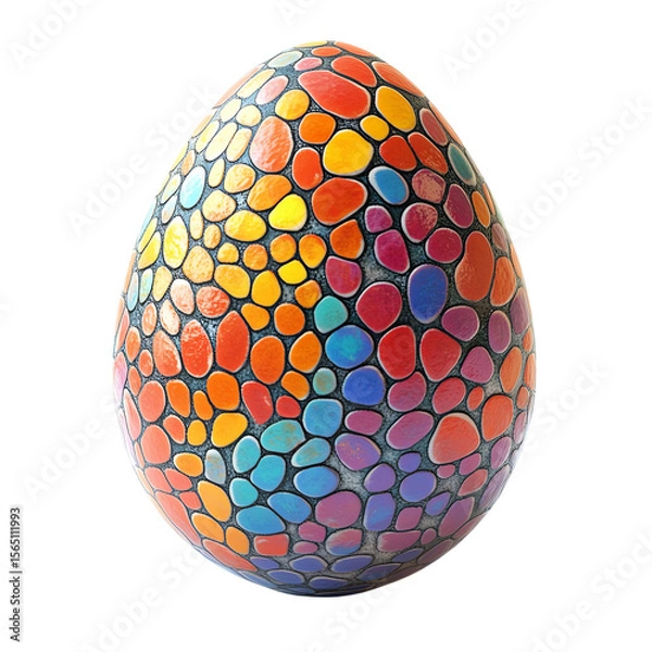 Fototapeta A vibrant, hand-painted egg showcasing colorful mosaic patterns, symbolizing creativity and celebration.