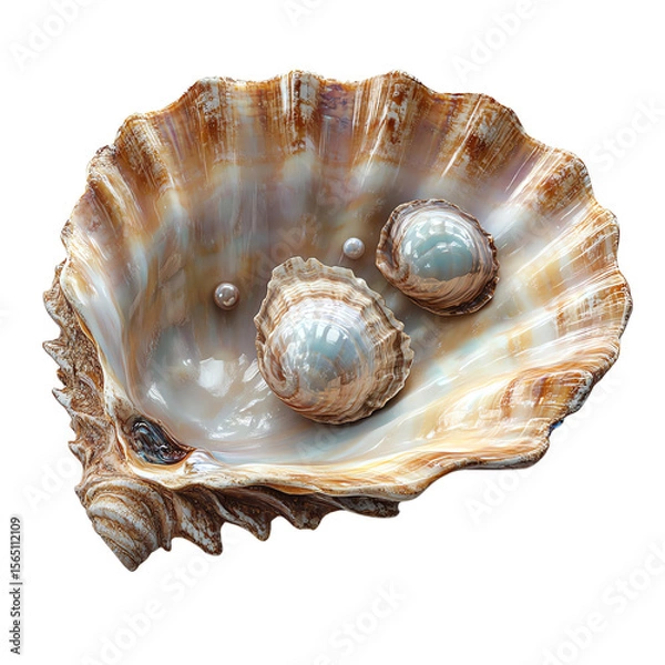 Fototapeta Beautiful seashells nestled in an elegant shell, showcasing nature's artistry and vibrant colors.