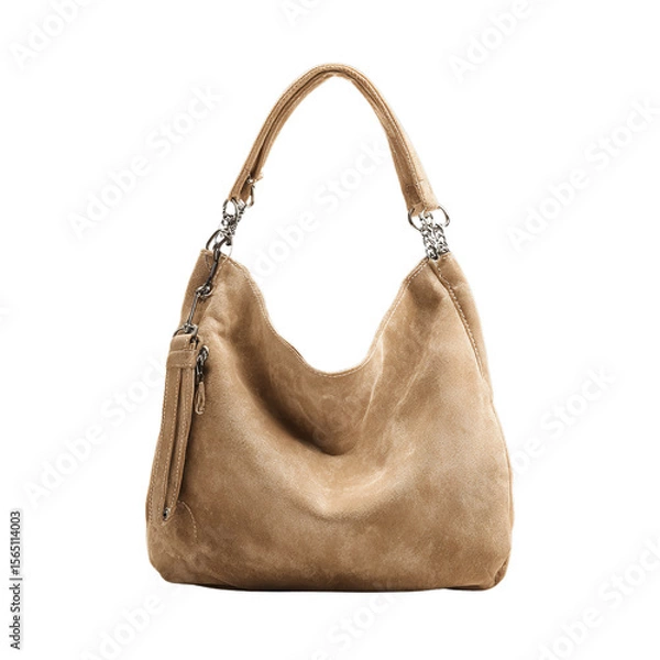 Obraz Soft hobo bag in suede texture. Isolated white background. Png format