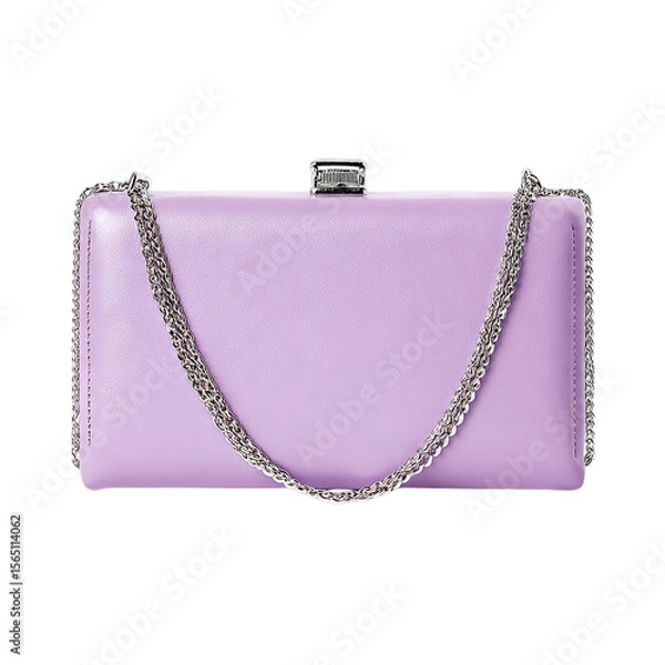 Obraz Soft lilac clutch bag with silver chain. Isolated white background. Png format