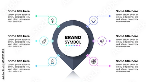Obraz Infographic template. Pointer with 6 icons and text