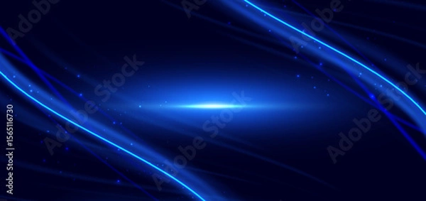 Obraz Blue wave  light rays with lighting effec sparkle on dark blue background.