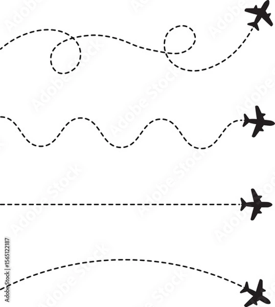 Fototapeta Plane line track path icon set, Flight icon symbol, customizable stroke, vector, illustration