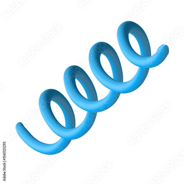 Fototapeta A 3D illustration of a blue spiral spring object on a white background. The smooth, glossy design creates a sense of motion and energy, making it ideal for use in science visuals, mechanical concepts