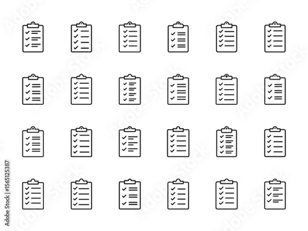 Fototapeta Checklist Clipboard Icon Set  24 Minimal Line Style To-Do List and Task Management Symbols for App UI, Project Planning, Productivity Tools, and Business Organization Design