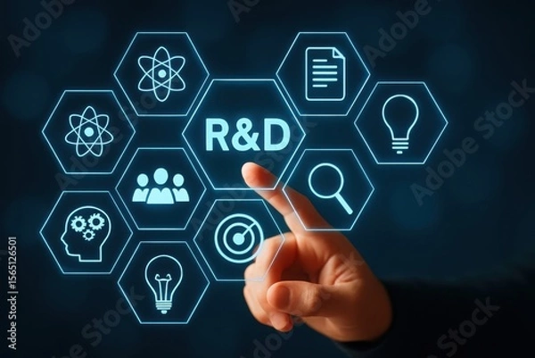 Obraz Hand touching research and development icons finger