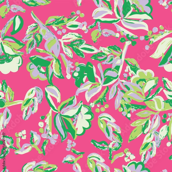 Fototapeta Floral brush strokes seamless pattern design for fashion textiles, graphics, backgrounds and crafts