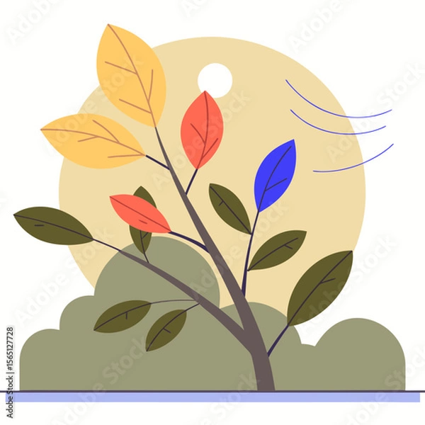 Obraz Colorful autumn tree with falling leaves flat illustration