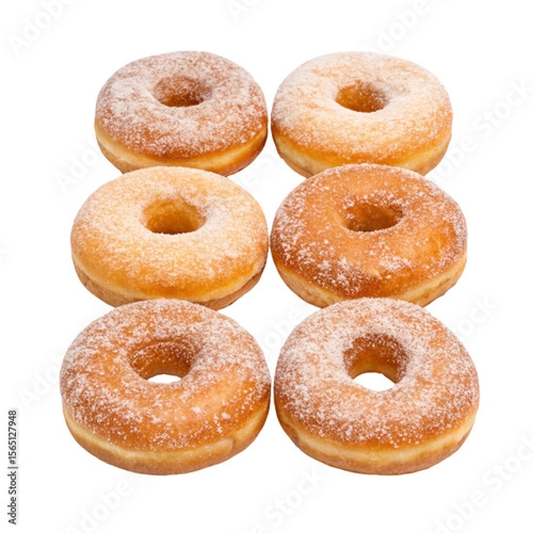 Fototapeta Six donuts with sugar isolated on transparent background  
