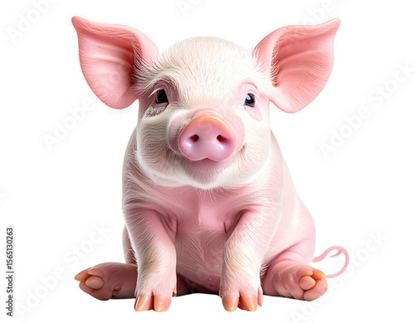 Fototapeta Minimalist Baby Piglet Sitting with Curled Tail and Soft Pastel Colors, isolated on transparent background