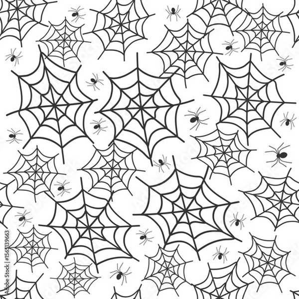 Obraz Seamless pattern filled with intricate spider webs and small spiders creating a spooky Halloween atmosphere