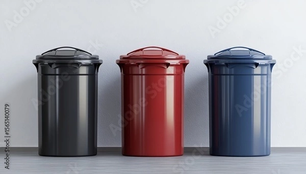 Fototapeta Metal trash bins with removable lids on light background 3D Rendering