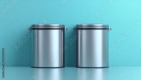 Fototapeta Metal trash bins with removable lids on light background 3D Rendering