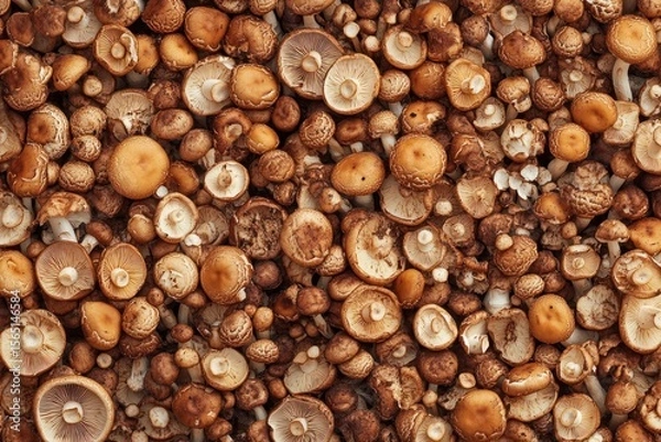 Fototapeta Dried mushrooms. Dried mushrooms in slices on dark background, top view.