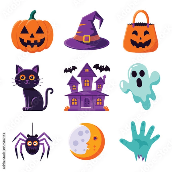 Fototapeta 2d vector illustration Halloween t shirt icon design items ghost character Candles in carved pumpkin
