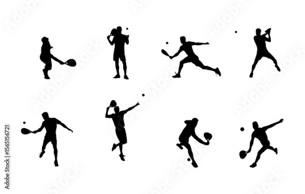 Fototapeta Padel Man Silhouette Collection, Set of Male Padel Players in Action
