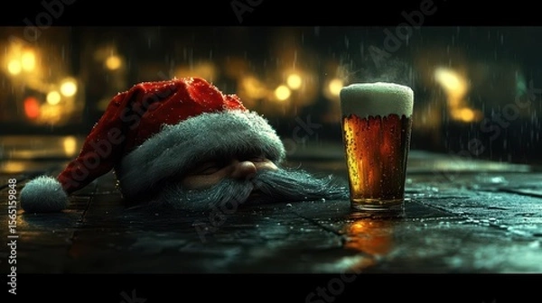 Obraz Rainy Night, Santa's Beer