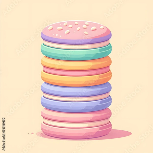 Fototapeta flat cartoon macaron stack in pastel color palette, clean and minimal

