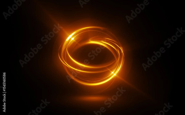 Fototapeta Glow swirl light effect. Circular lens flare. Abstract rotational lines. Power energy element. Luminous sci-fi. Shining neon lights. Swirl trail effect. Dynamic ellipse. Neon gradient. Golden illusion
