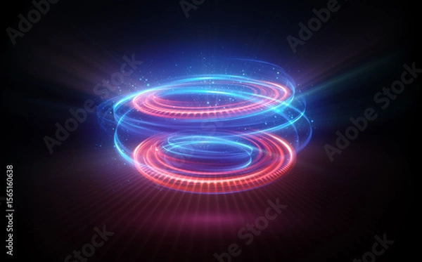 Fototapeta Glow swirl light effect. Circular lens flare. Abstract rotational lines. Power energy element. Luminous sci-fi. Shining neon lights. Magic arena. Swirl trail effect. Glint scene. Dynamic ellipse. Spin