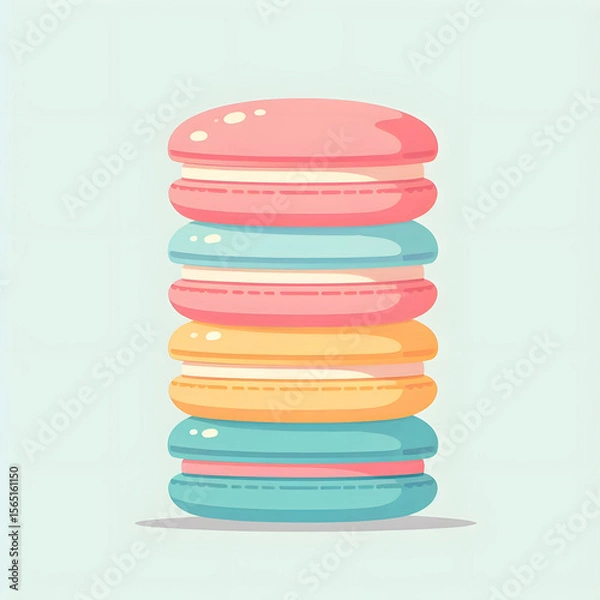 Fototapeta flat cartoon macaron stack in pastel color palette, clean and minimal

