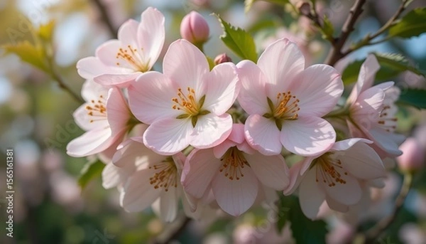 Fototapeta Blooming Apple Tree Flowers: Fresh Spring Blossoms in Full Beauty and Natural Light