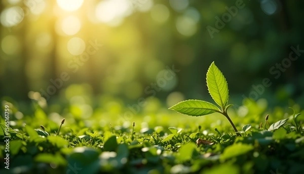 Fototapeta Close up beautiful nature view green leaf on blurred greenery background under sunlight with bokeh and copy space using as background natural plants landscape, ecology cover concept